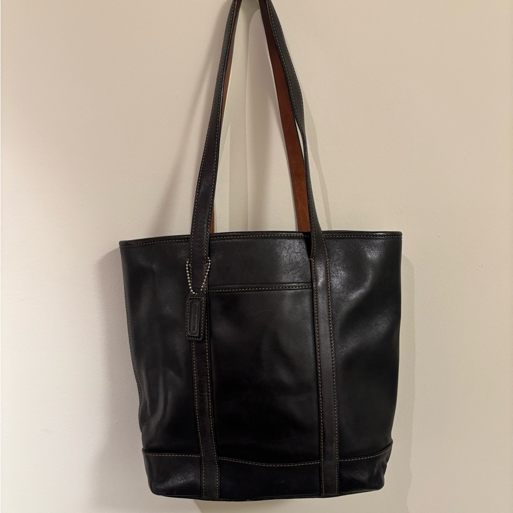 Coach 5188 Large Black Leather Hamptons Open Top Tote Bag | Vintage